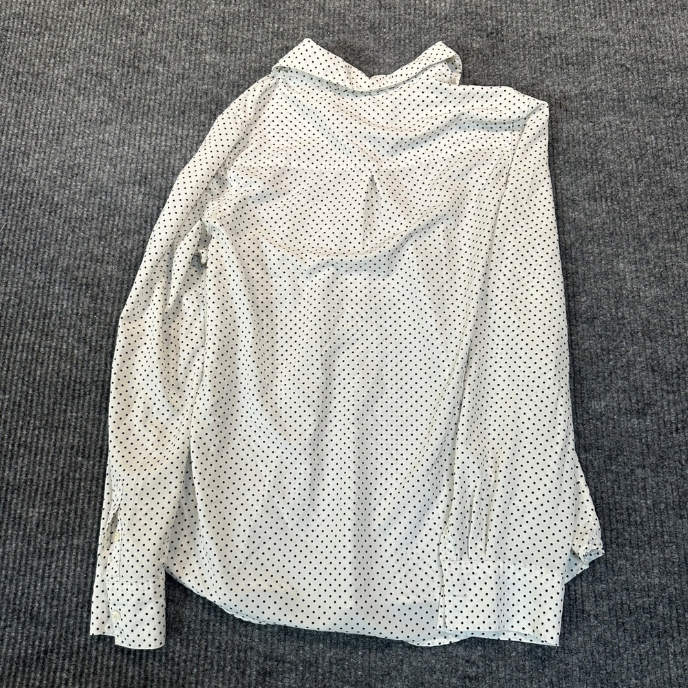 Merona Polka Dot Popover Blouse Medium White Black Long Sleeve Pocket - Picture 2 of 8